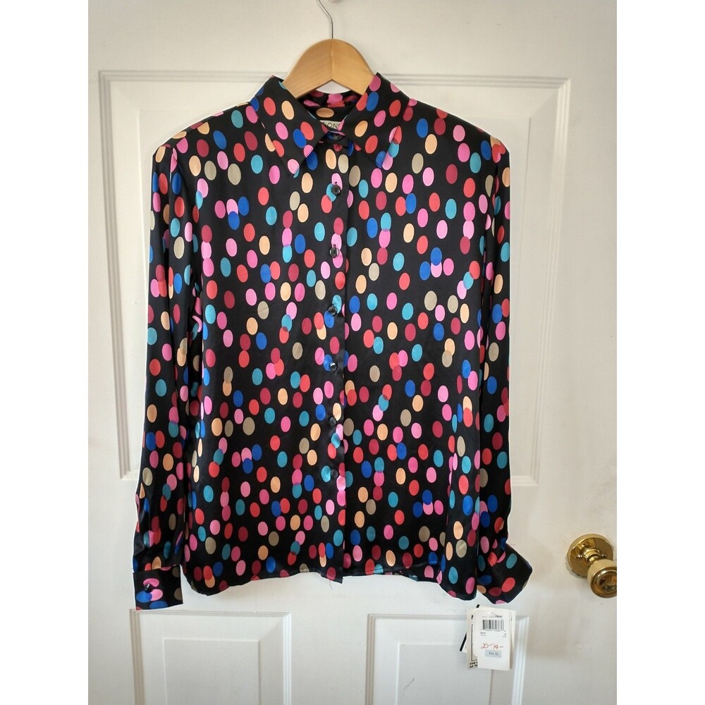 Vintage Notations 100% Silk Colorful Oval Polka Dot Blouse-Women’s Size S